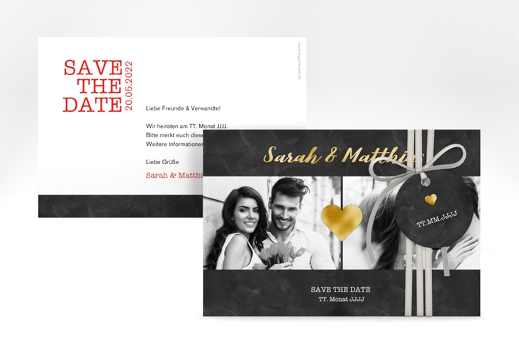 Save the Date-Karte Sparkly A6 Karte quer rot gold