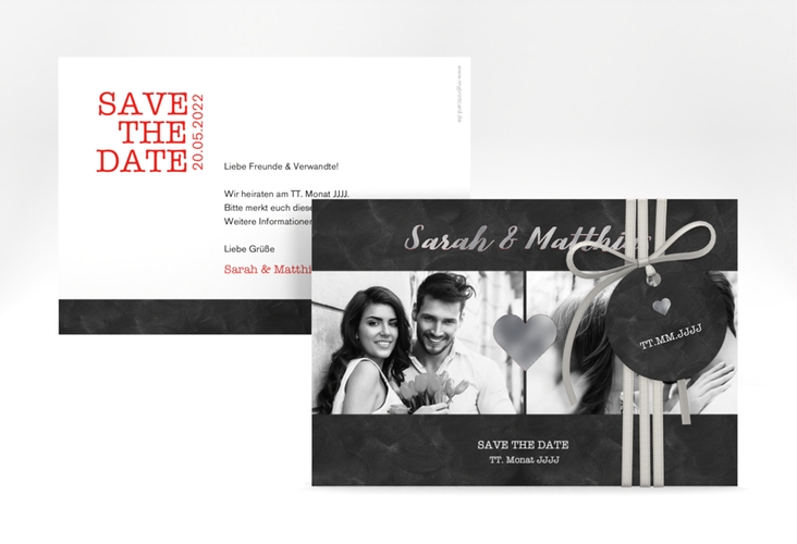 Save the Date-Karte Sparkly A6 Karte quer rot silber
