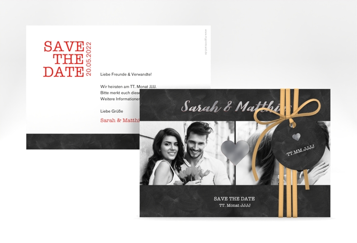 Save the Date-Karte Sparkly A6 Karte quer rot silber