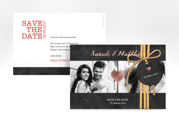 Save the Date-Karte Sparkly A6 Karte quer rot rosegold