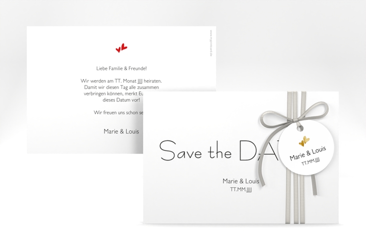 Save the Date-Karte Hochzeit Twohearts A6 Karte quer rot gold