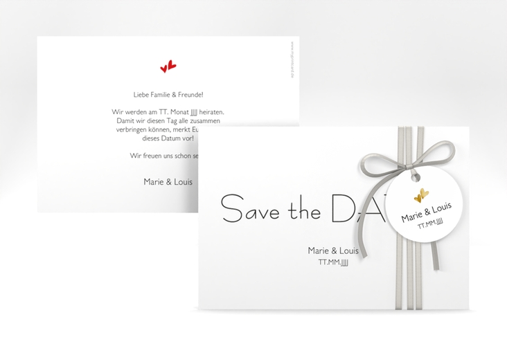 Save the Date-Karte Hochzeit Twohearts A6 Karte quer rot gold