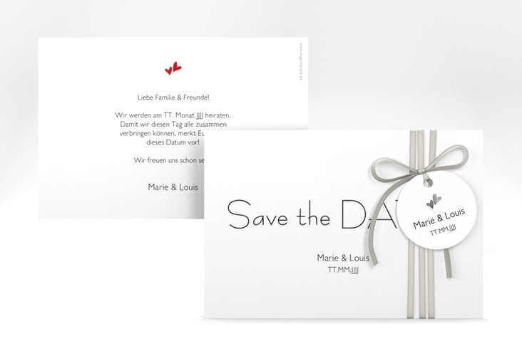Save the Date-Karte Hochzeit Twohearts A6 Karte quer rot silber