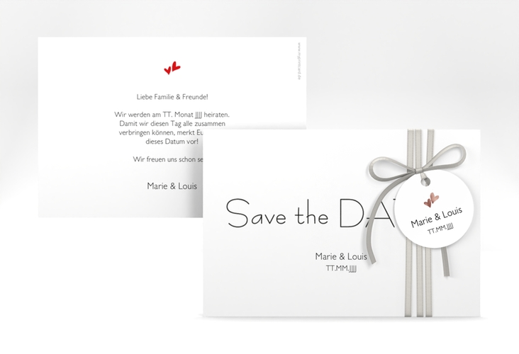 Save the Date-Karte Hochzeit Twohearts A6 Karte quer rot rosegold