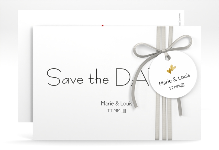 Save the Date-Karte Hochzeit Twohearts A6 Karte quer rot gold
