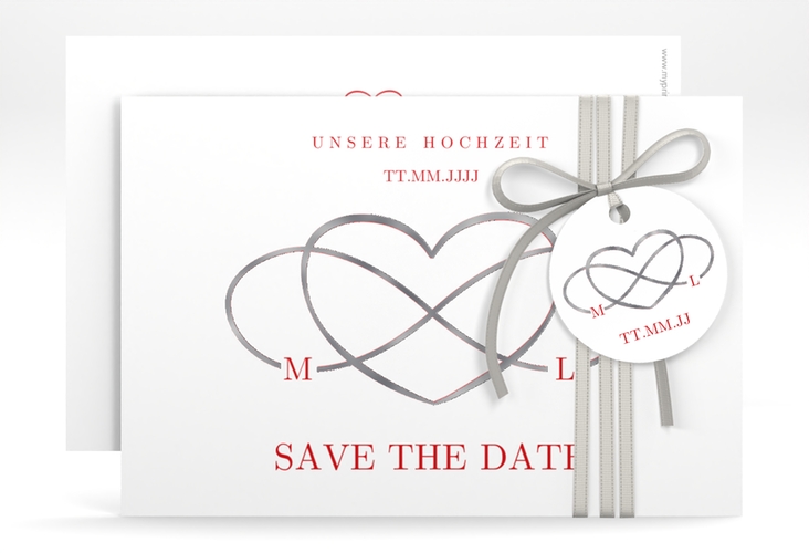 Save the Date-Karte Infinity A6 Karte quer rot silber