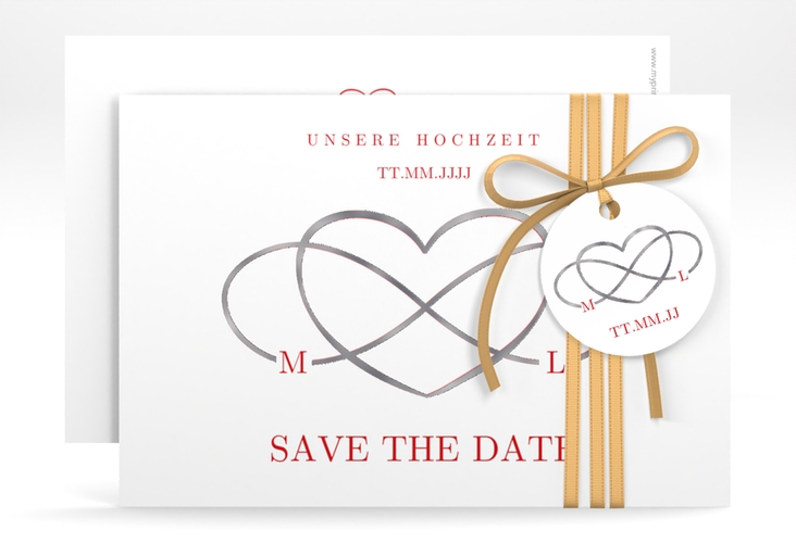 Save the Date-Karte Infinity A6 Karte quer rot silber