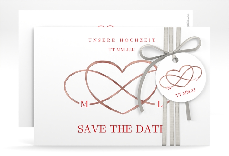 Save the Date-Karte Infinity A6 Karte quer rot rosegold