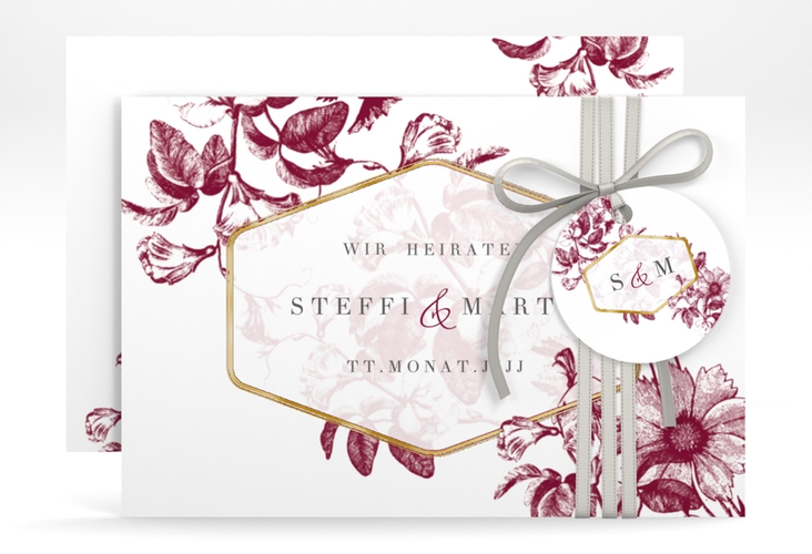 Save the Date-Karte Magnificent A6 Karte quer rot gold