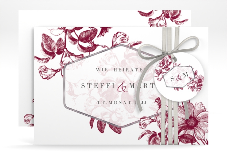 Save the Date-Karte Magnificent A6 Karte quer rot silber