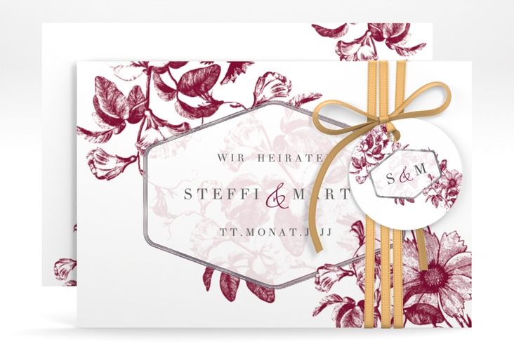 Save the Date-Karte Magnificent A6 Karte quer rot silber