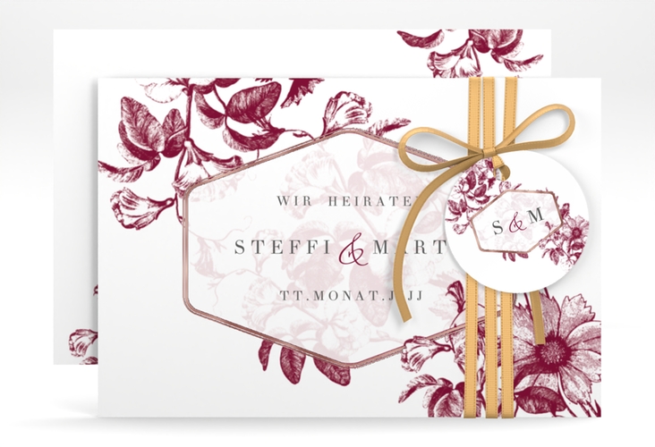 Save the Date-Karte Magnificent A6 Karte quer rot rosegold