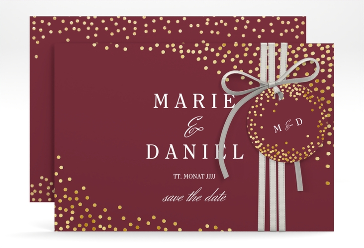 Save the Date-Karte Glitter A6 Karte quer rot gold