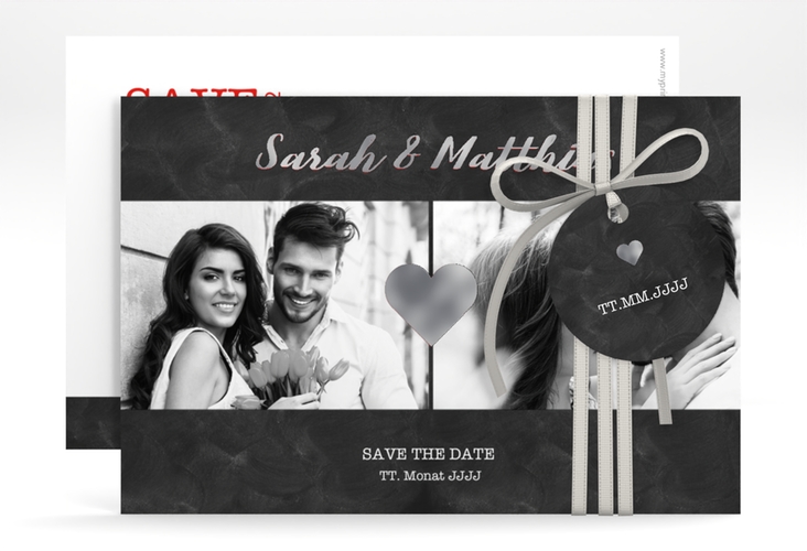 Save the Date-Karte Sparkly A6 Karte quer rot silber