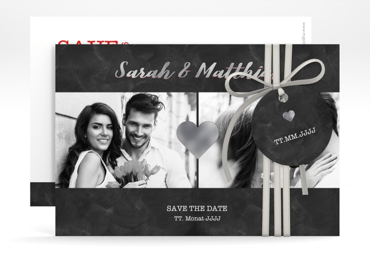Save the Date-Karte Sparkly A6 Karte quer rot silber