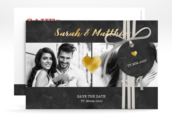 Save the Date-Karte Sparkly A6 Karte quer rot gold