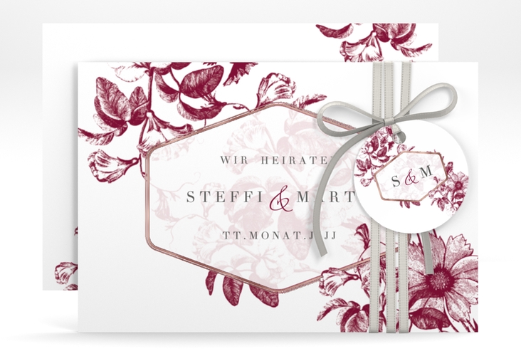 Save the Date-Karte Magnificent A6 Karte quer rot rosegold
