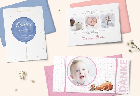 Danksagungskarten zur Taufe in verschiedenen Designs