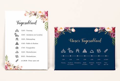 Tagesablauf-Schild mit Hochzeitsprogramm