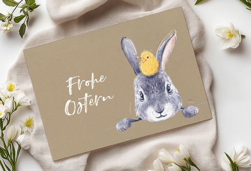 Osterkarte mit Hase und Küken