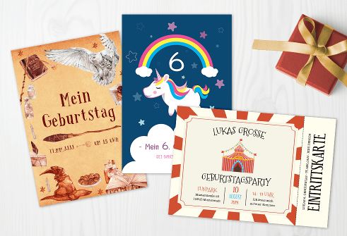 Verschiedene Einladungskarten für den Kindergeburtstag