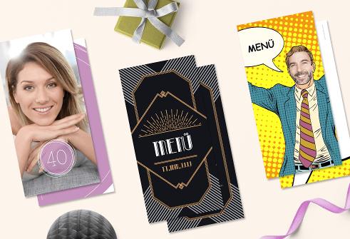verschiedene Designs für Menükarten zum Geburtstag 