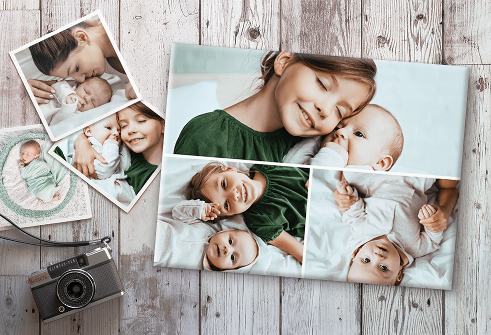 Fotocollage auf Leinwand mit Kinderfotos