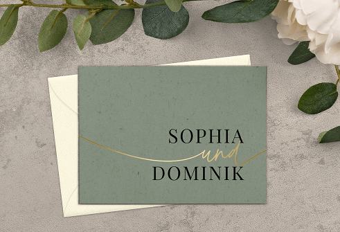 Grüne Hochzeitseinladung in minimalistischem Design