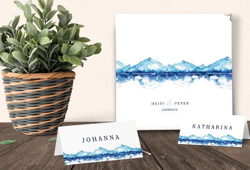 Gästebuch und Tischkarte passend zum Hochzeits-Motto