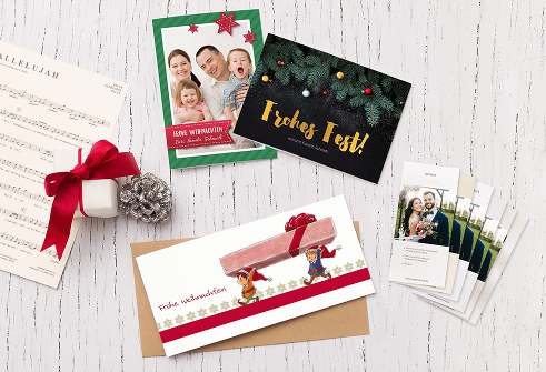 Grußkarten zu Weihnachten mit verschiedenen Papiersorten