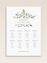 Sitzplan zur Hochzeit im Greenery-Design