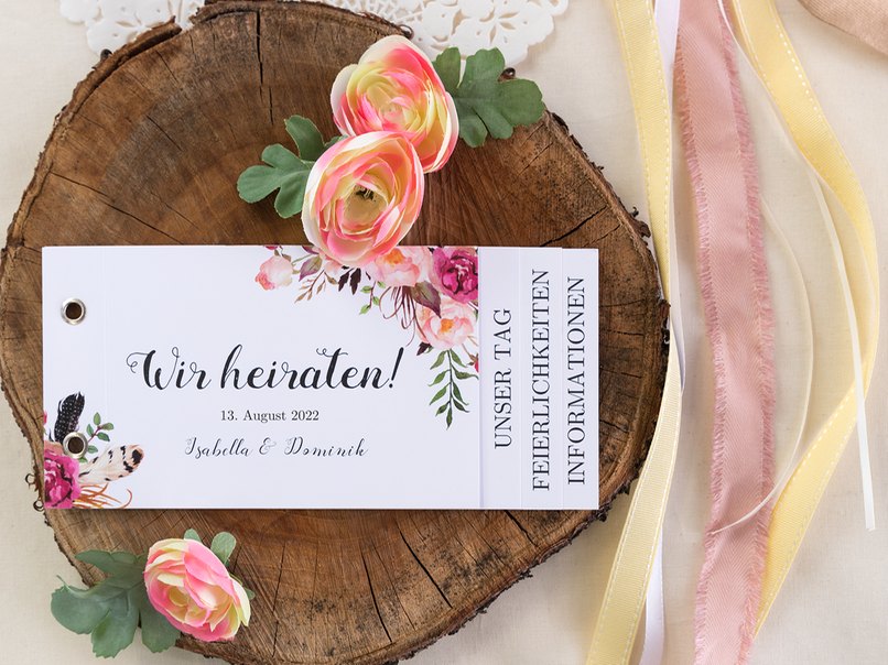 Boho Hochzeitskarte als Booklet