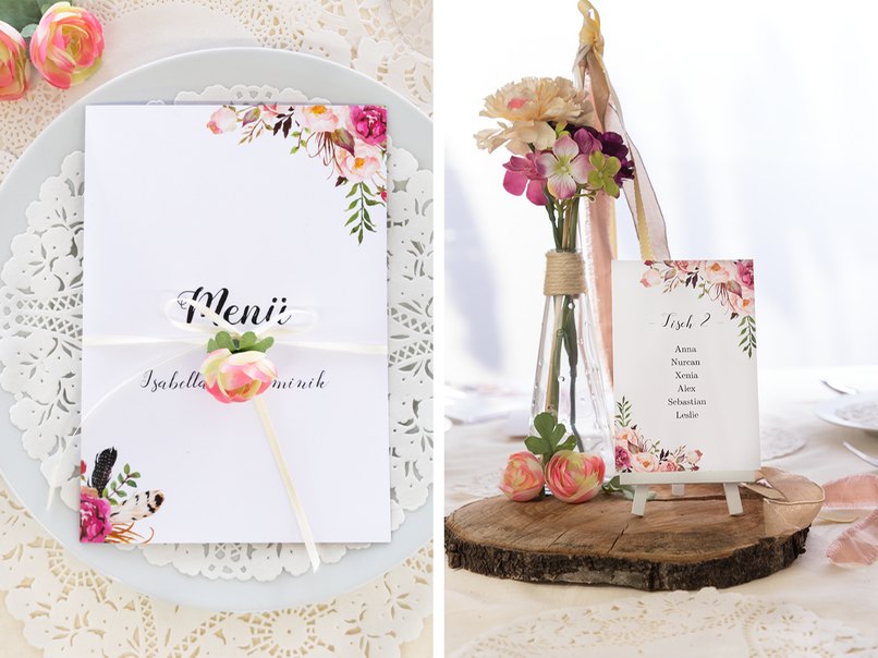 Menükarten und Tischkarten im Boho Design