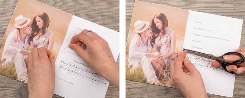 Kirchenheft selber machen - Schritt 3 - Enden verknoten und verzieren. Kirchenheft selber machen - Schritt 3 - Enden verknoten und verzieren.