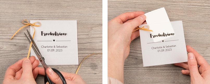 Bastelschritt 3 - Schleife verzieren und Taschentuch einfügen. Bastelschritt 3 - Schleife verzieren und Taschentuch einfügen.