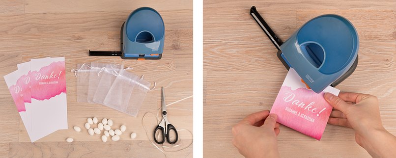 Schritt 1 - Menükarte oben in der Mitte lochen.