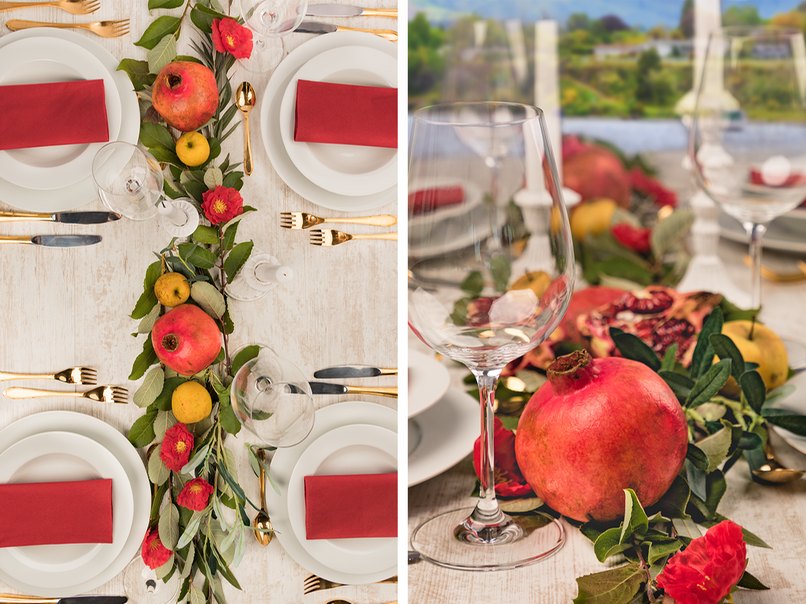 Der Blick von oben zeigt einen schlichten aber zugleich farbenfrohen Tisch.