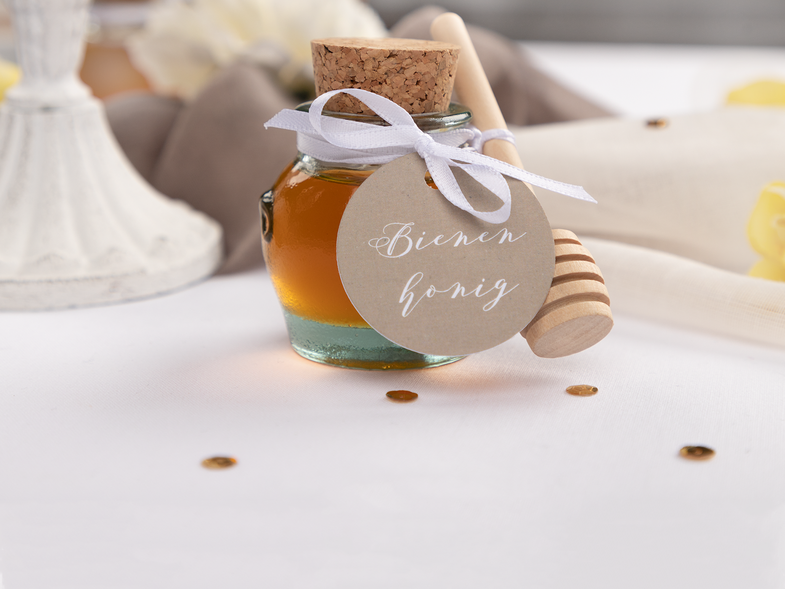Honigtöpfchen mit Herzdipper 8 cm Honigdipper Gastgeschenk Hochzeit Geschenk 