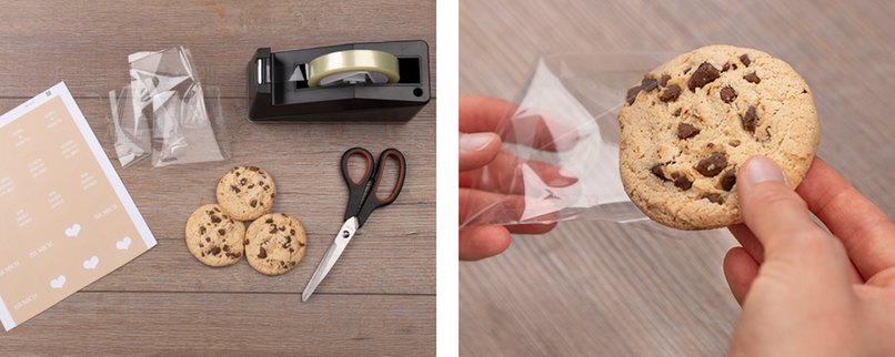 Schritt 1: Materialien bereitlegen und Cookie in die Verpackung geben