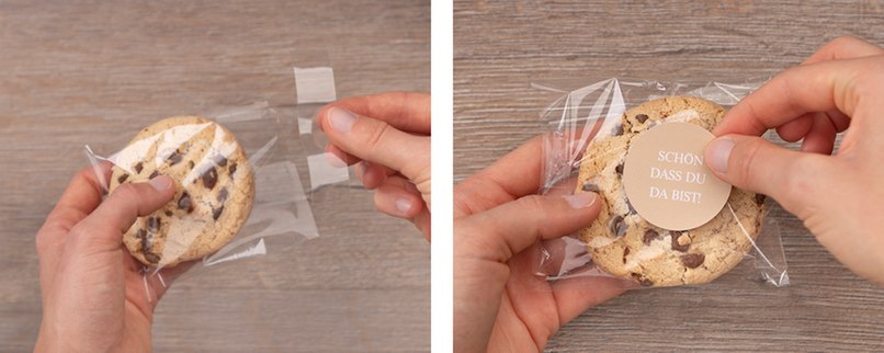 Schritt 2: Verpackung zukleben und personalisierten Aufkleber auf das Geschenk kleben