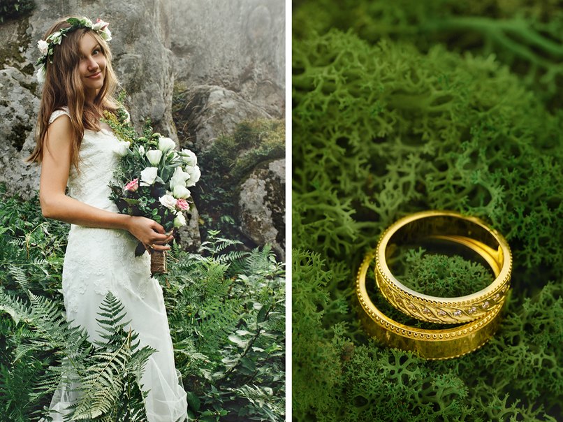 Moose und Farne haben einen dunklen Farbton und werden am besten mit Weiß kombiniert