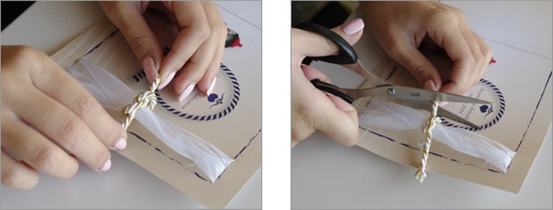 Schritt 15: Binden Sie die Kordel. -  ... mittig am Seidenband befestigen.