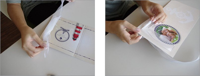 Schritt 7: Binden Sie das Seidenband auf der Vorderseite zu einem Knoten. - Schritt 8: Schieben Sie die Enden wieder jeweils durch den oberen und unteren Einschnitt. Seidenband durch Einschnitte fädeln