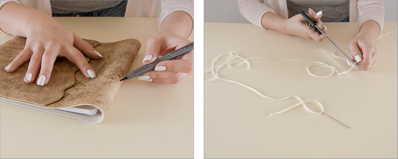 Schritt 13: Markieren Sie die Stellen, an denen Sie eine Stickerei anbringen möchten. - Schritt 14: Messen sie ein Stück Schnur ab und fädeln sie jenes durch eine dicke Nadel. Bastelanleitung 07