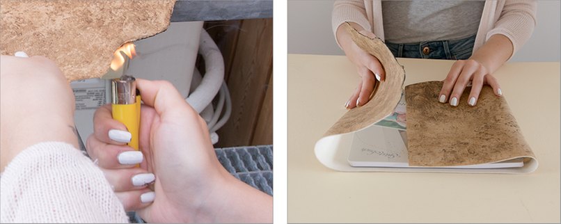 Schritt 11 & 12: Brennen Sie die Seiten des Kunstledereinbandes leicht an. Bastelanleitung 06