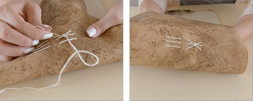 Schritt 23 & 24: Stechen Sie nun von außen nach innen in die mittlere Reihe, um die Schleife zu befestigen. Bastelanleitung 12