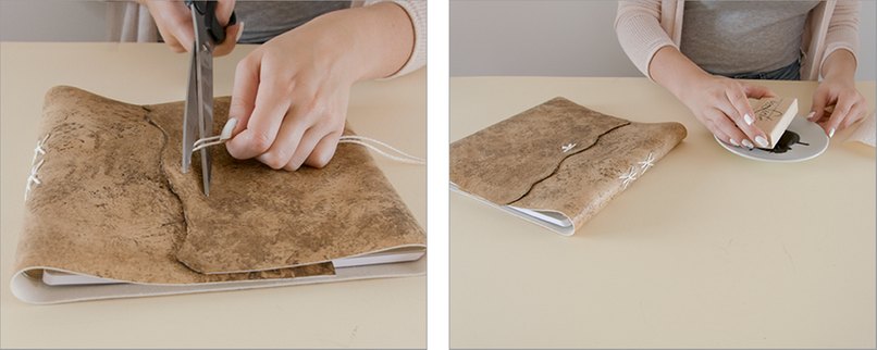 Schritt 33: Schneiden Sie den überschüssigen Faden ab. - Schritt 34: Tunken Sie Ihren Stempel in etwas Stempelfarbe.  Bastelanleitung 17