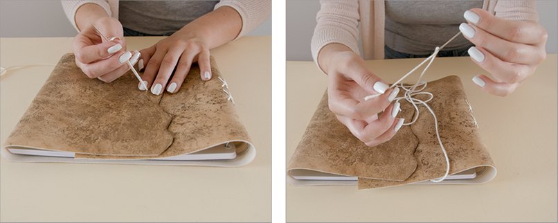 Schritt 29 & 30: Fädeln Sie das andere Ende der Schnur ein und führen sie es ebenfalls durch die Markierung. Bastelanleitung 15