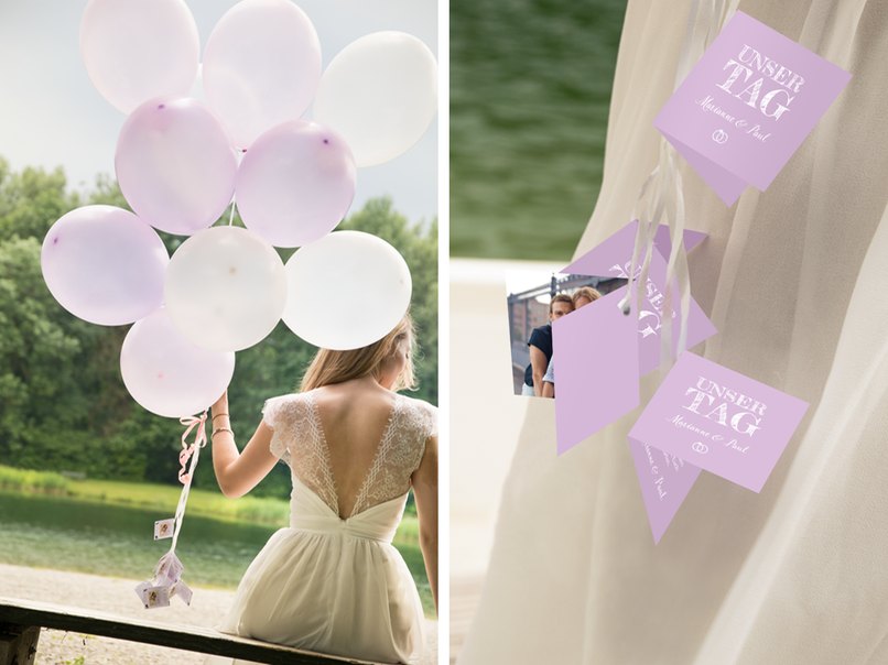 Die kleinen Botschaften werden einfach an dem Luftballon befestigt
