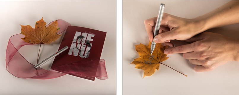 Ahornblatt mit Silberstift beschriften